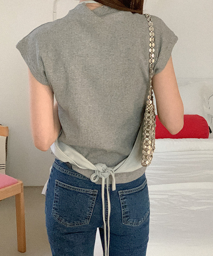 タートルネックコットン半袖Tシャツ GREY