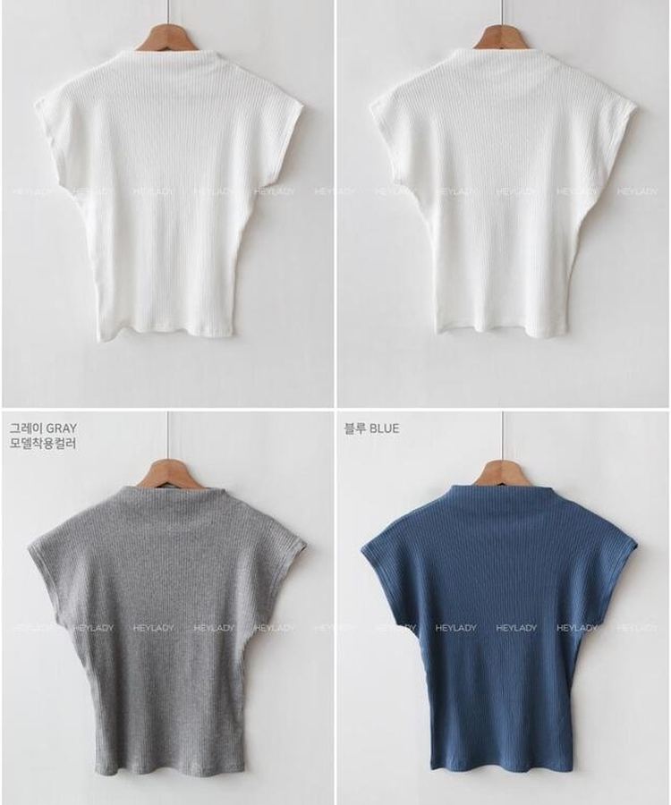 タートルネックコットン半袖Tシャツ