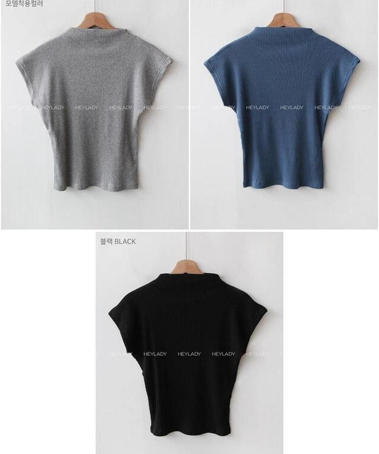 タートルネックコットン半袖Tシャツ