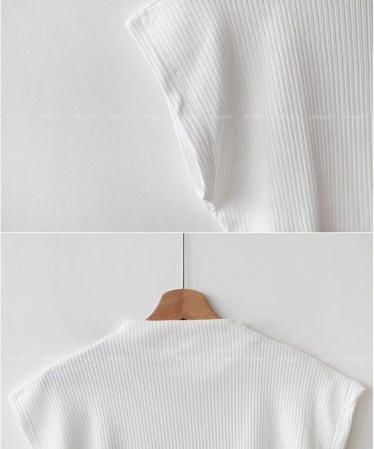 タートルネックコットン半袖Tシャツ