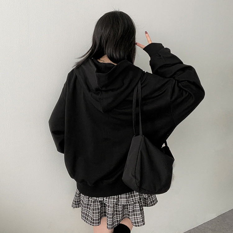 ハート刺繍フードジップアップ BLACK