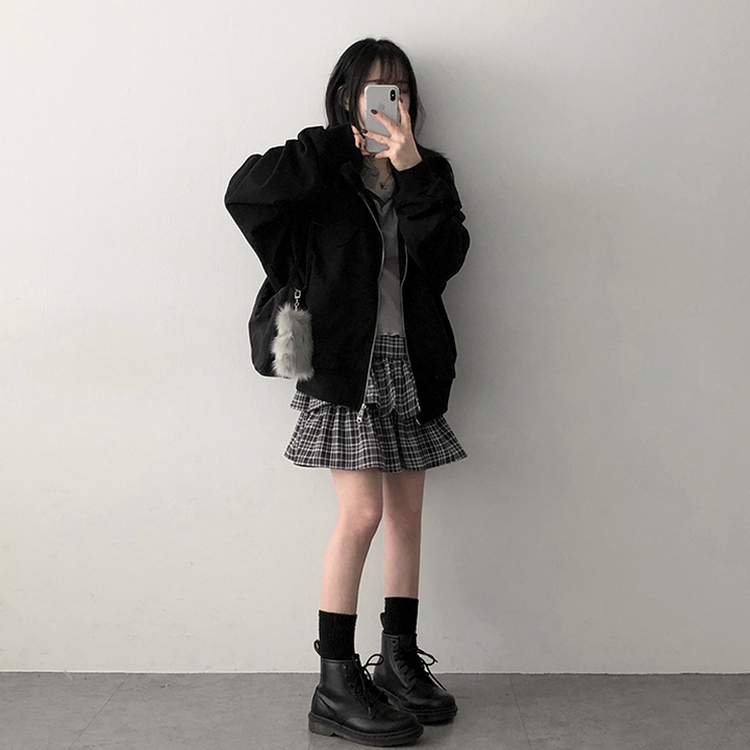 ハート刺繍フードジップアップ BLACK