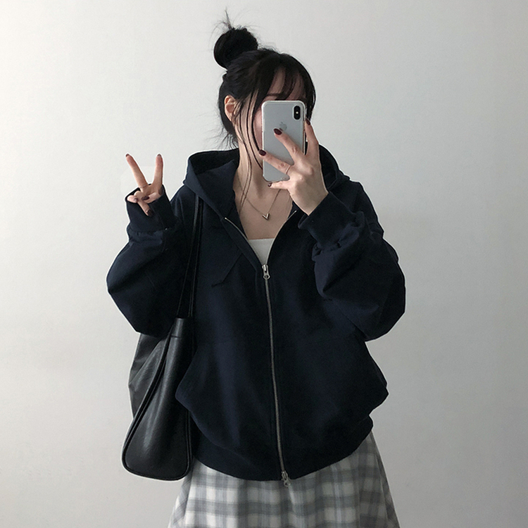 ハート刺繍フードジップアップ NAVY