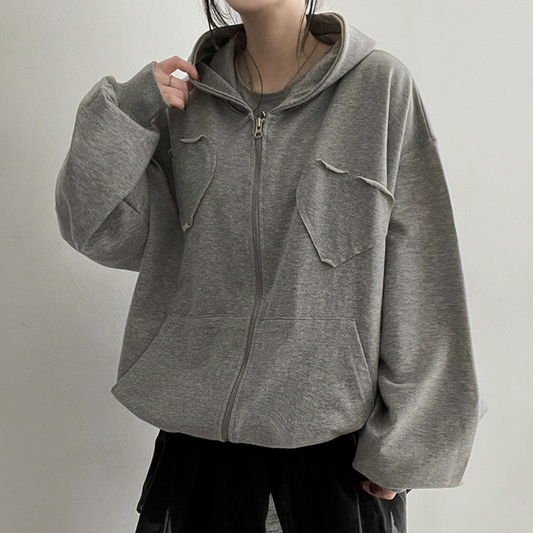 ハート刺繍フードジップアップ MELANGE