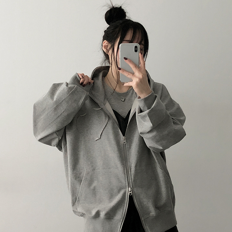 ハート刺繍フードジップアップ MELANGE