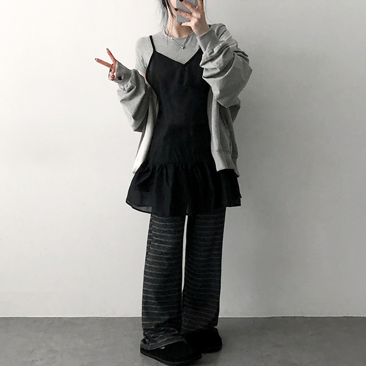スパンバンディングストライプパンツ BLACK