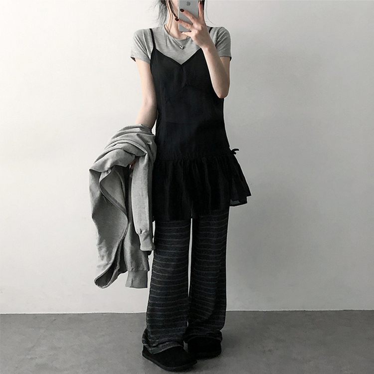 スパンバンディングストライプパンツ BLACK