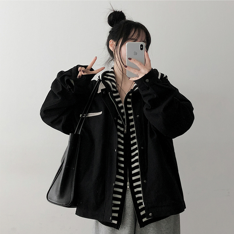 バイカラージャケット BLACK