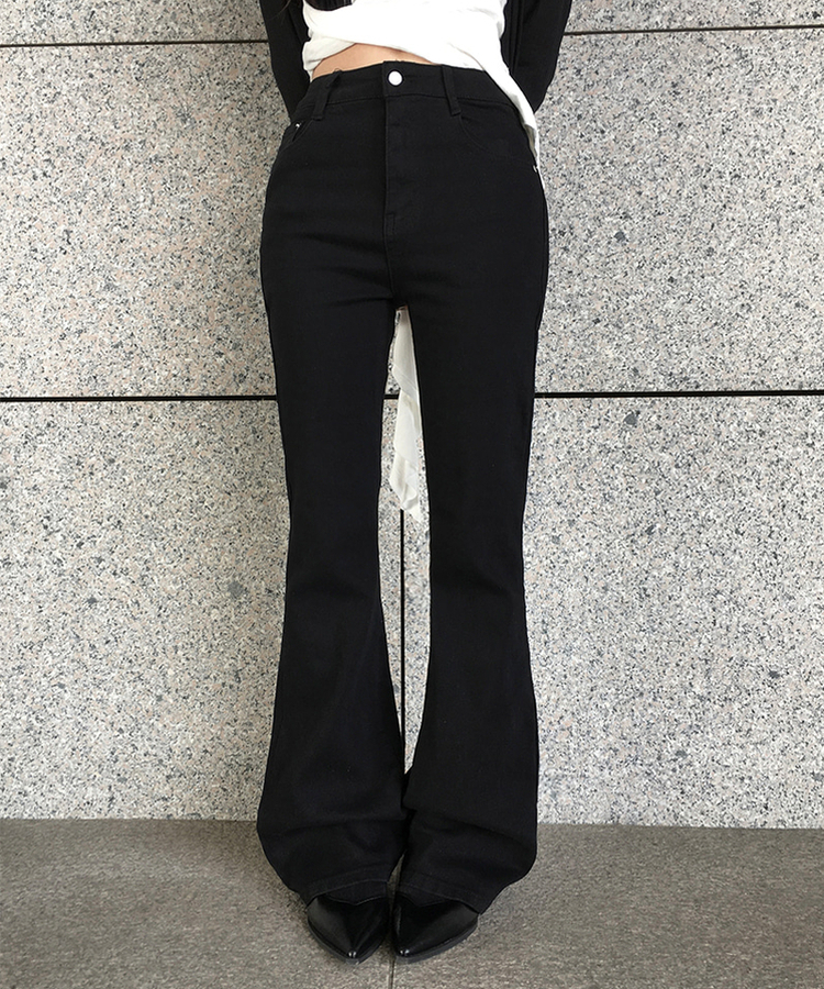 【丈別】スリムフィットブーツカットパンツ BLACK