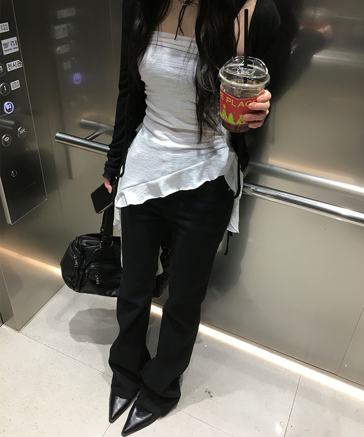 【丈別】スリムフィットブーツカットパンツ BLACK