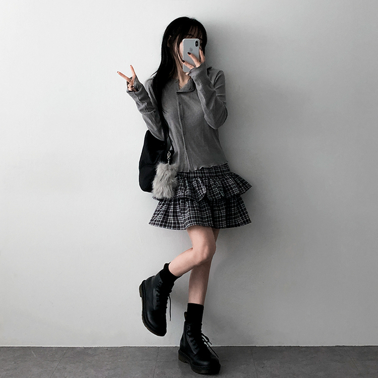 チェックティアードミニスカート BLACK