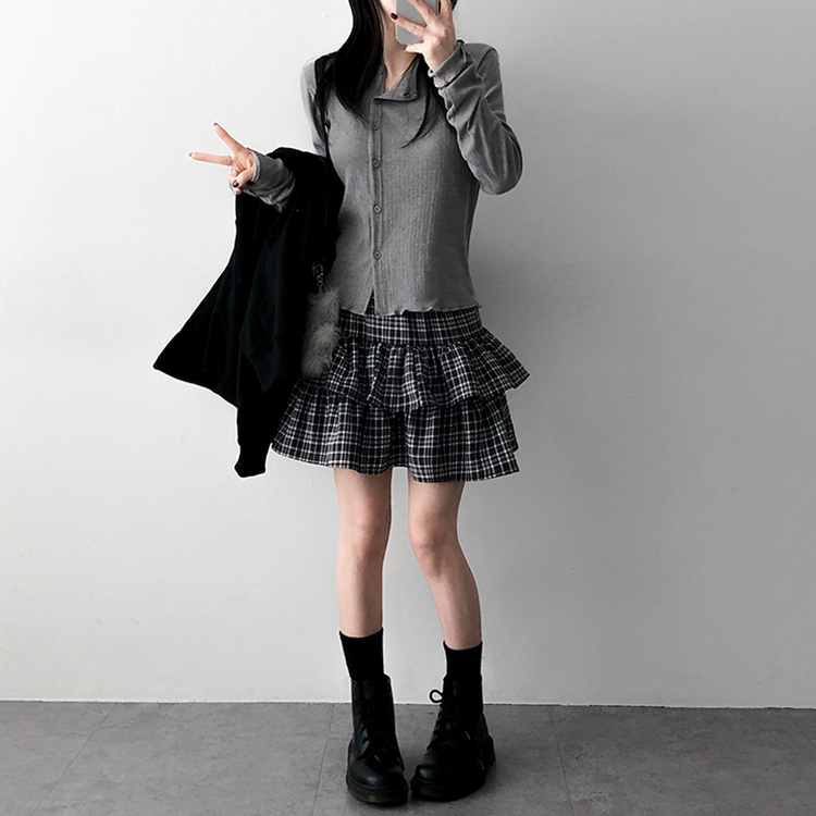 チェックティアードミニスカート BLACK