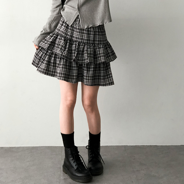 チェックティアードミニスカート BLACK