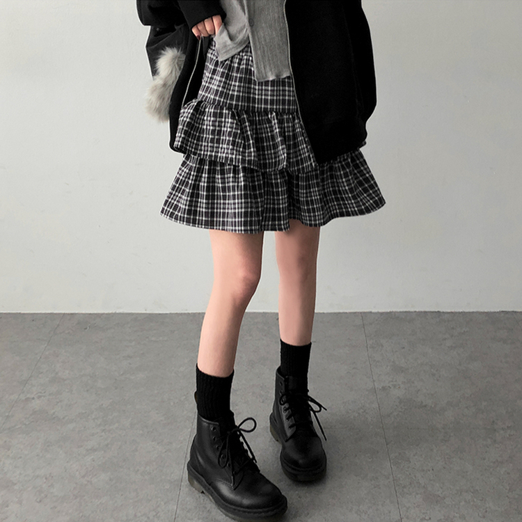 チェックティアードミニスカート BLACK