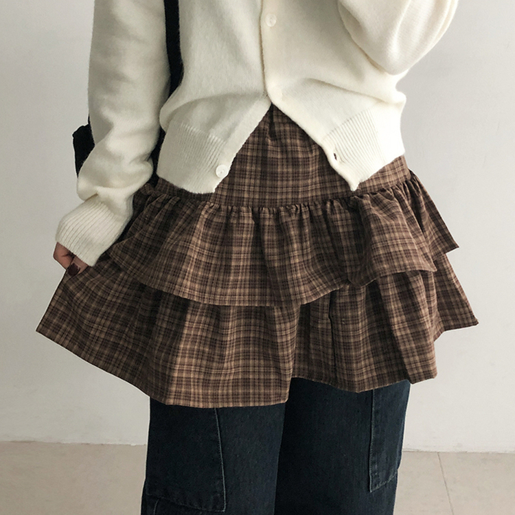 チェックティアードミニスカート BROWN
