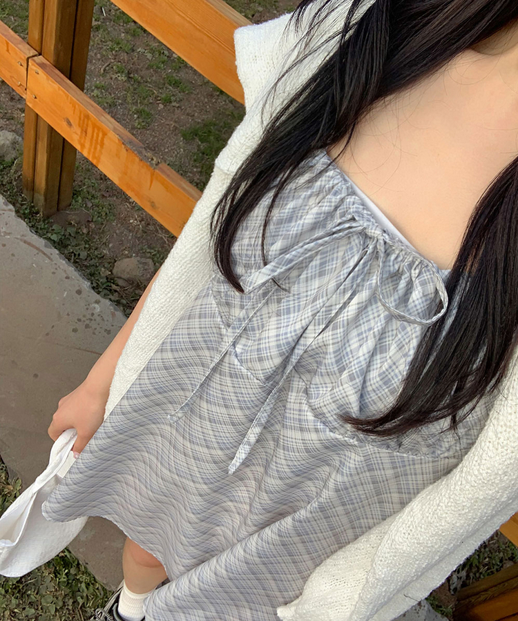 チェックストラップミニワンピース LIGHT BLUE