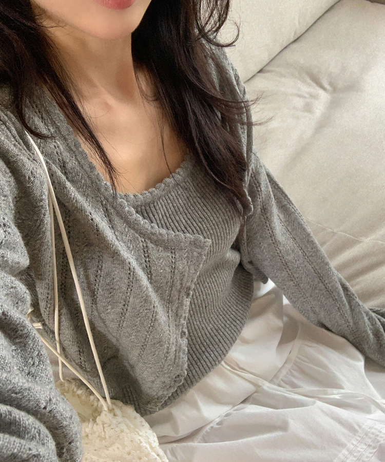 フリルニットカーディガン GRAY