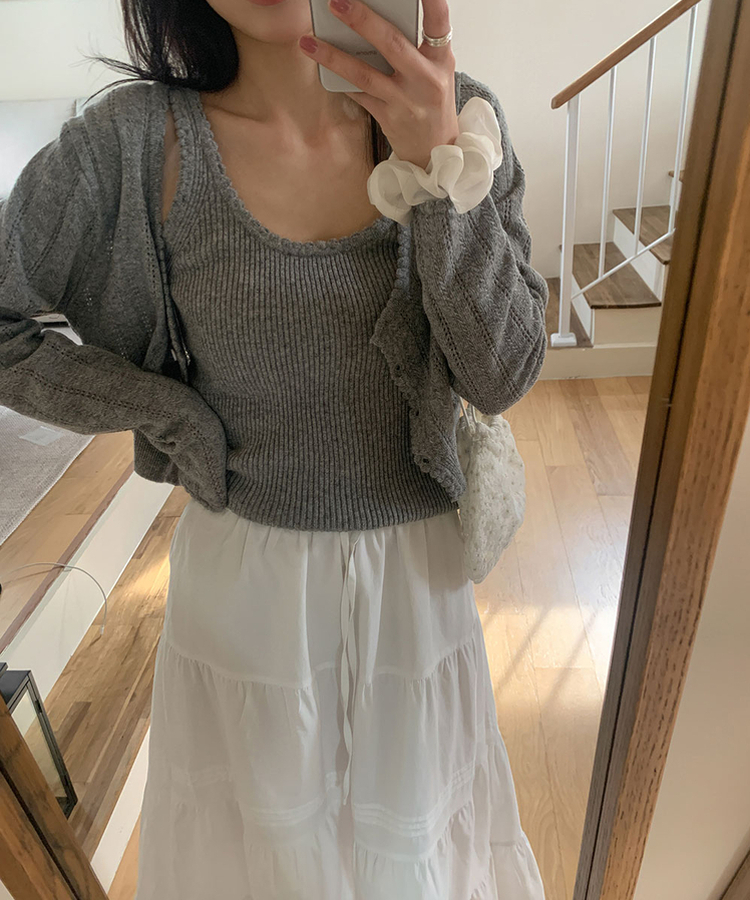 フリルニットカーディガン GRAY
