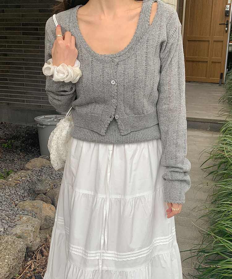 フリルニットカーディガン GRAY