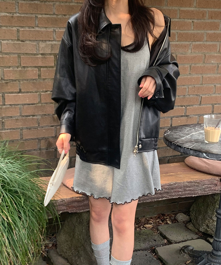 ストライプフリルミニワンピース BLACK