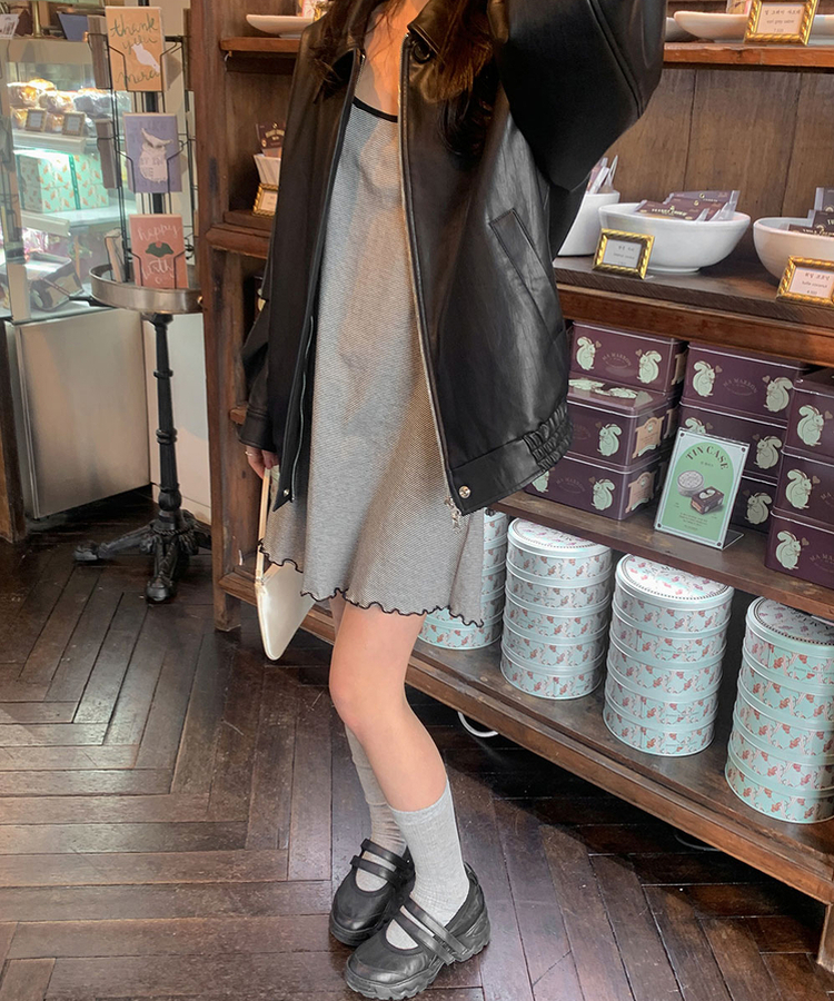 ストライプフリルミニワンピース BLACK