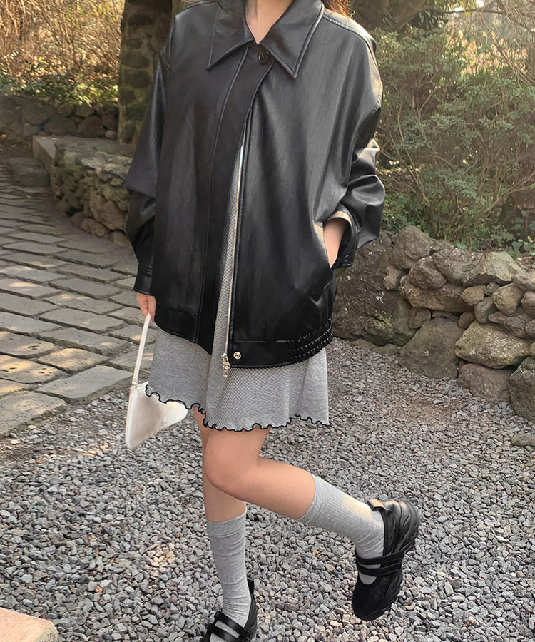 ストライプフリルミニワンピース BLACK