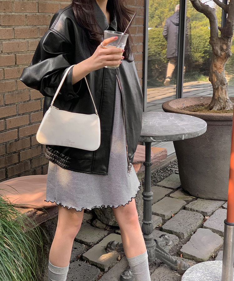 ストライプフリルミニワンピース BLACK