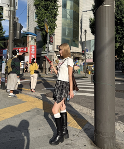 フリルチェックアンバランススカート GRAY