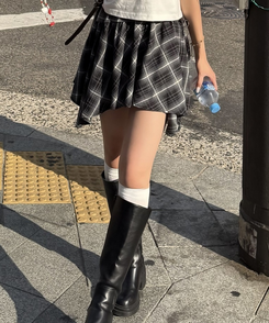 フリルチェックアンバランススカート GRAY
