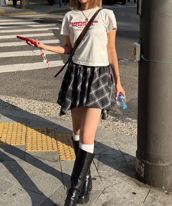 フリルチェックアンバランススカート GRAY