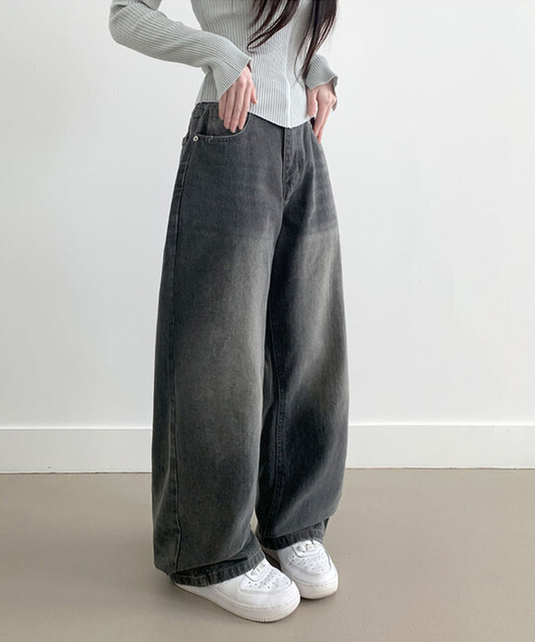 【丈別】ウォッシングデニムロングパンツ(5color) BLACK DENIM