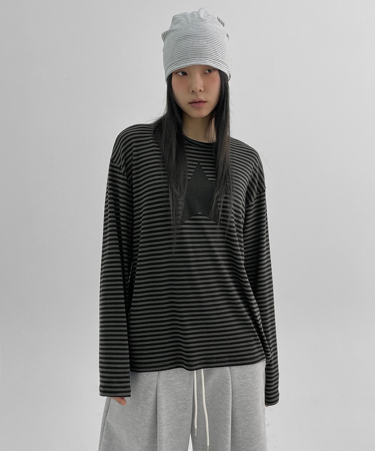 ストライプ長袖Tシャツ BLACK