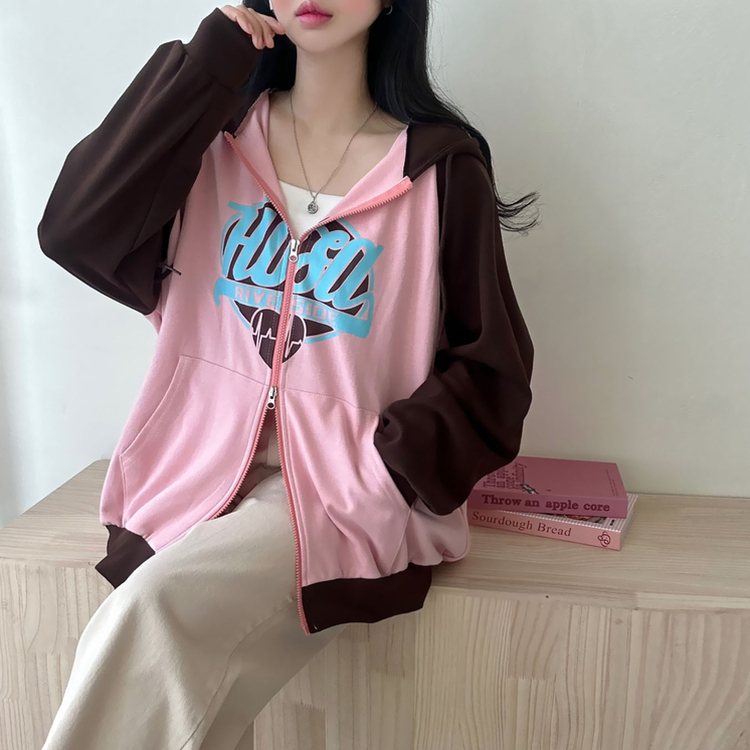 バイカラーフードジップアップ MOCHA