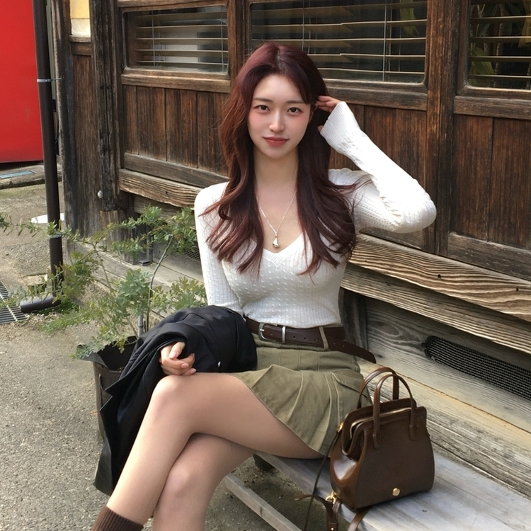【ベルト付き】プリーツコットンカーゴスカート BEIGE
