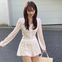 【SET】シフォンブラウスミニスカート WHITE