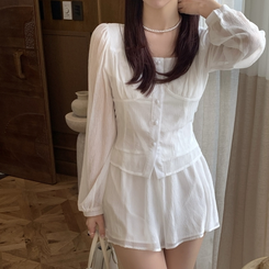 【SET】シフォンブラウスミニスカート WHITE