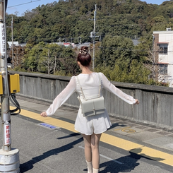 【SET】シフォンブラウスミニスカート WHITE