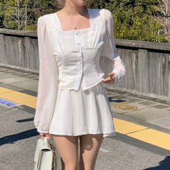 【SET】シフォンブラウスミニスカート WHITE