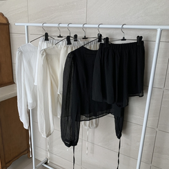 【SET】シフォンブラウスミニスカート