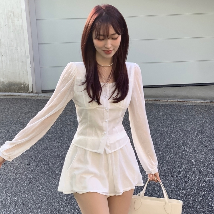 【SET】シフォンブラウスミニスカート WHITE