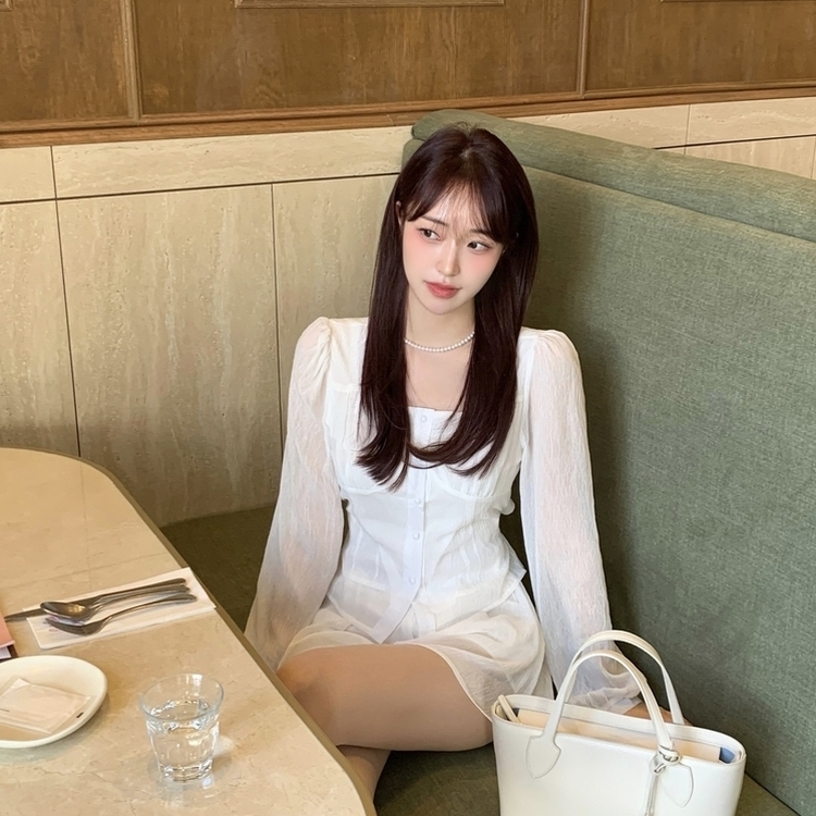 【SET】シフォンブラウスミニスカート WHITE