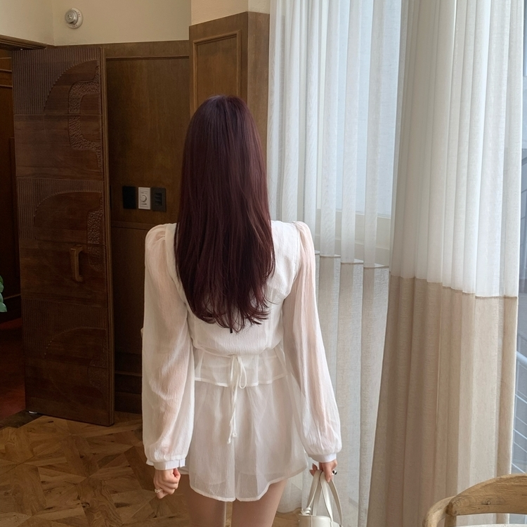 【SET】シフォンブラウスミニスカート WHITE