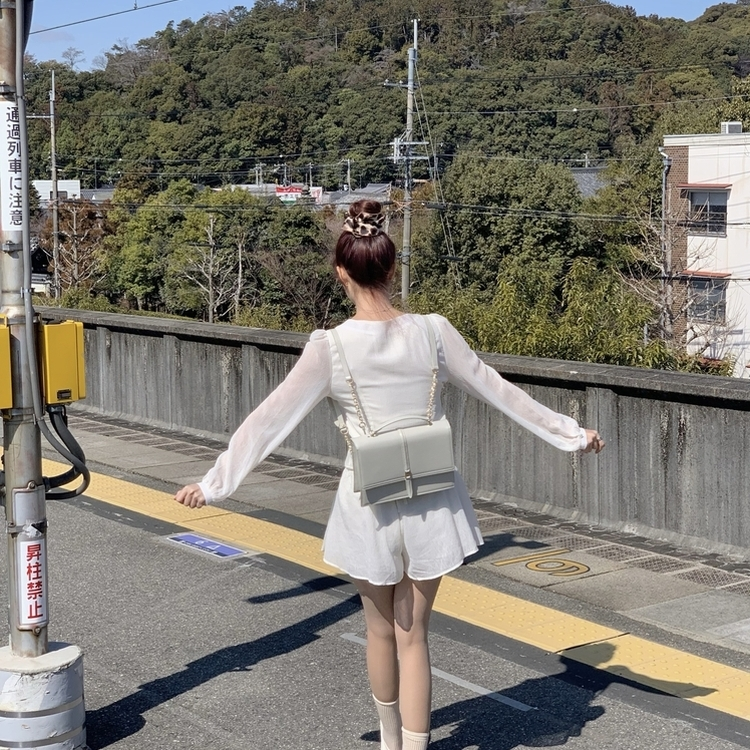 【SET】シフォンブラウスミニスカート WHITE