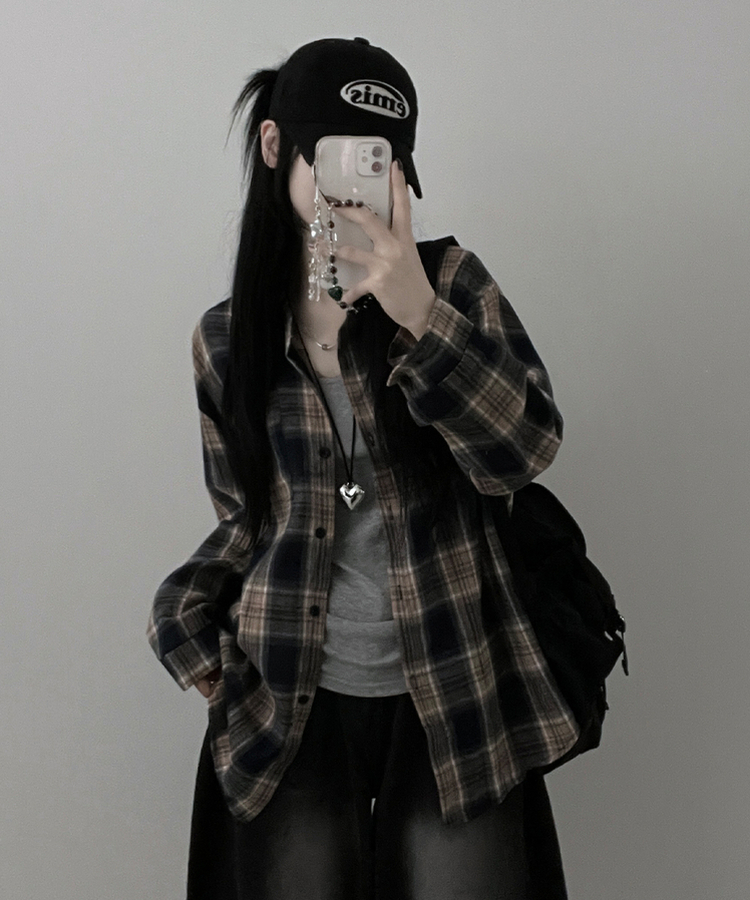 チェックパターンシャツ NAVY