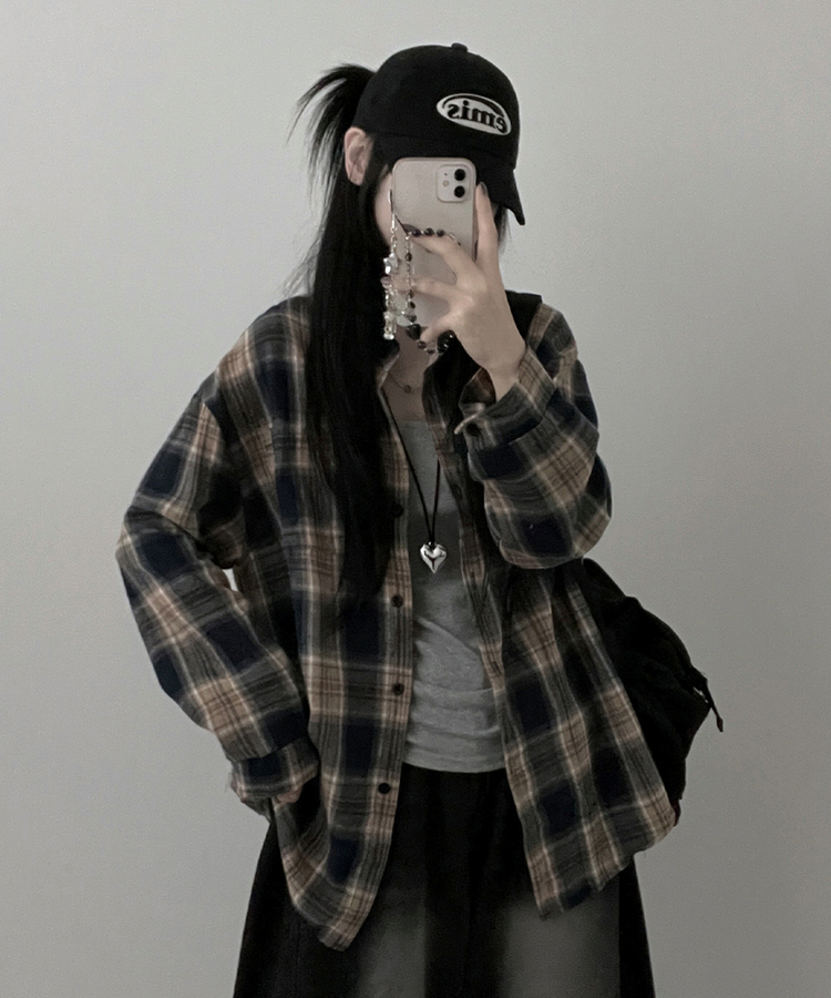 チェックパターンシャツ NAVY