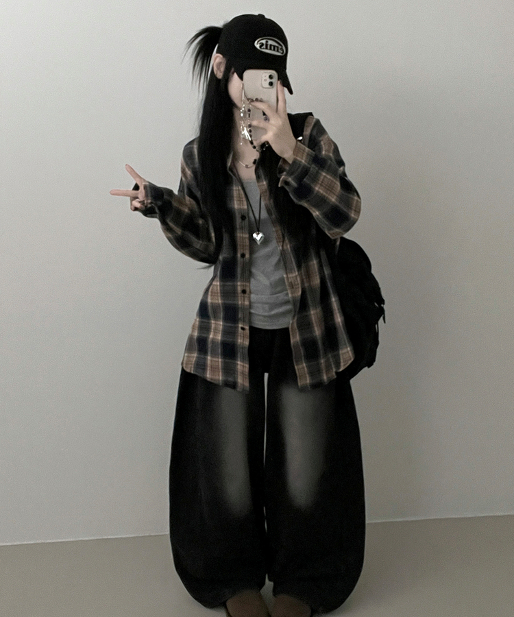 チェックパターンシャツ NAVY