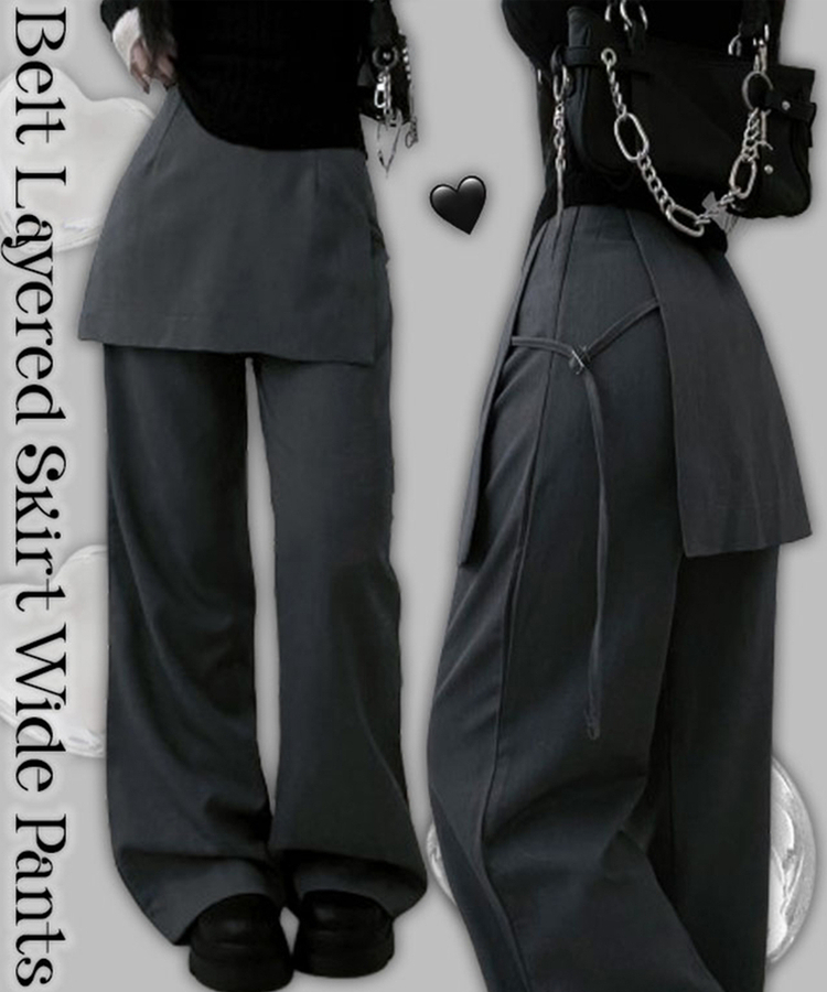 レイヤードスカートパンツ ラップパンツ ワイド スラックス 韓国 レイヤードスカートパンツ ラップパンツ ワイド スラックス 韓国
