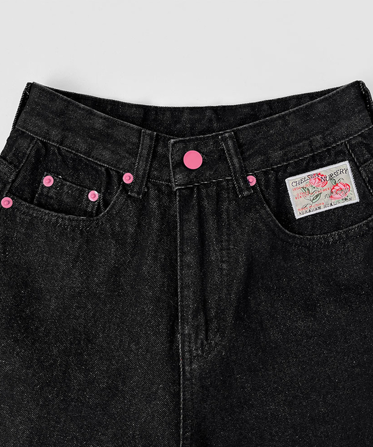 レタリング刺繍バルーンデニムパンツ