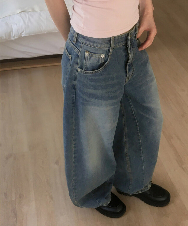 ウォッシングワイドバルーンデニムパンツ BLUE DENIM