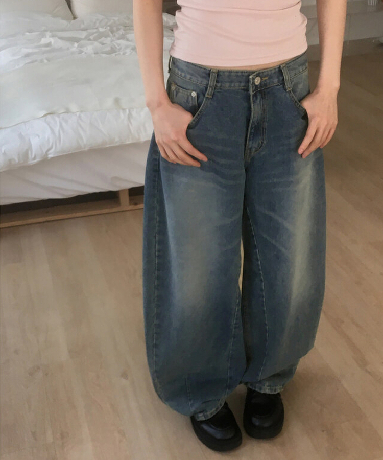 ウォッシングワイドバルーンデニムパンツ BLUE DENIM